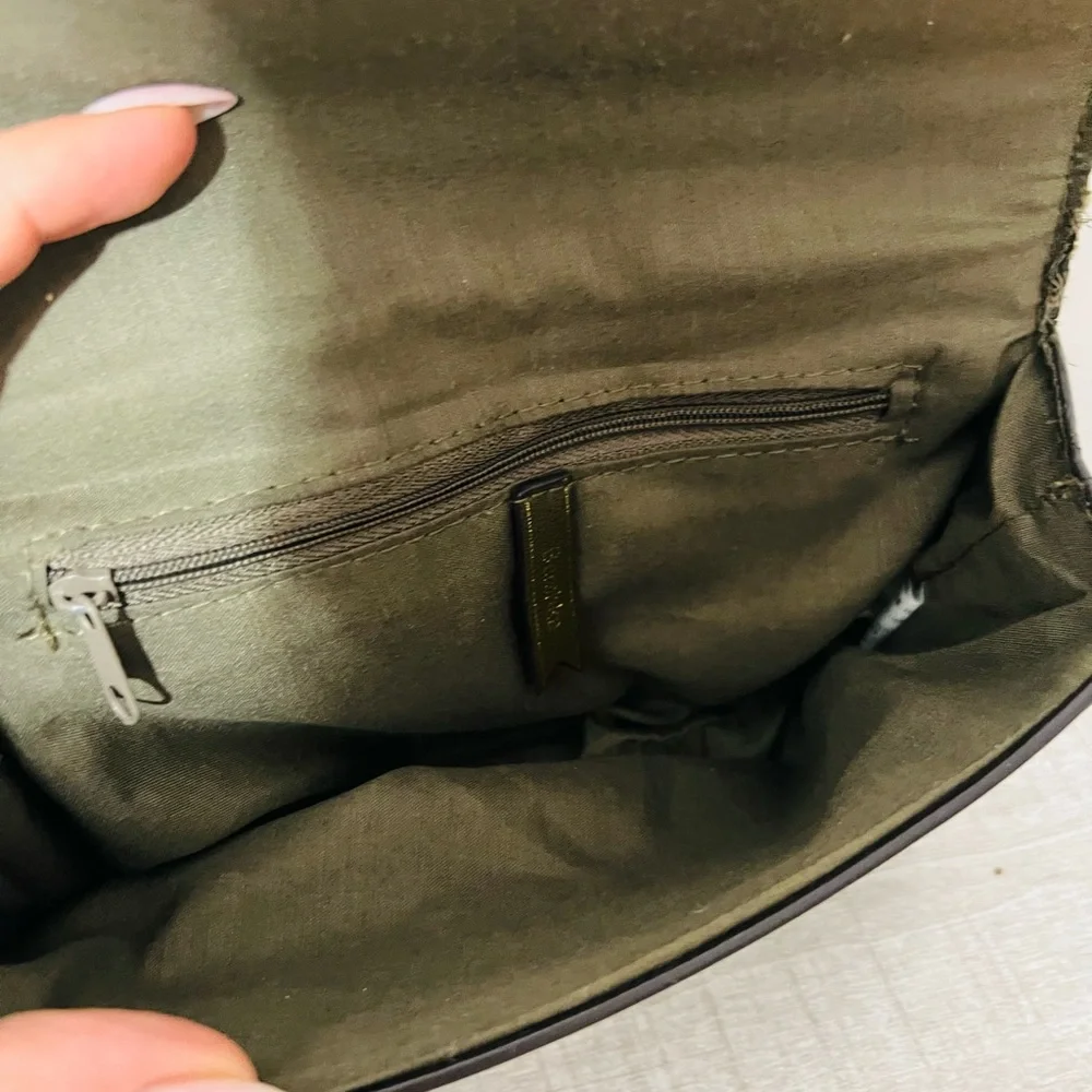 Vintage Bershka Shoulder Bag – Olive Green with Leopard Print Accent